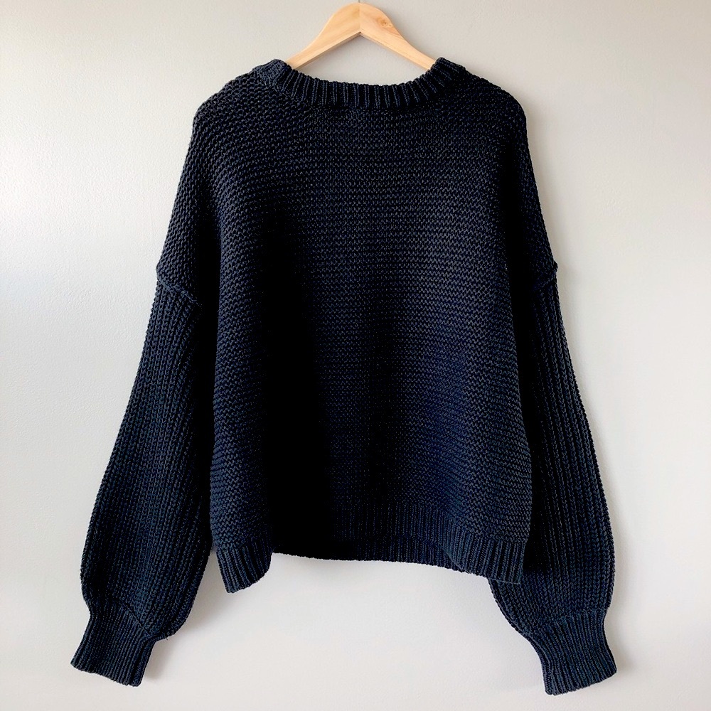 Free People sweater Women's Dream Cable Crew pullover sweater black cable knit - Picture 3 of 12
